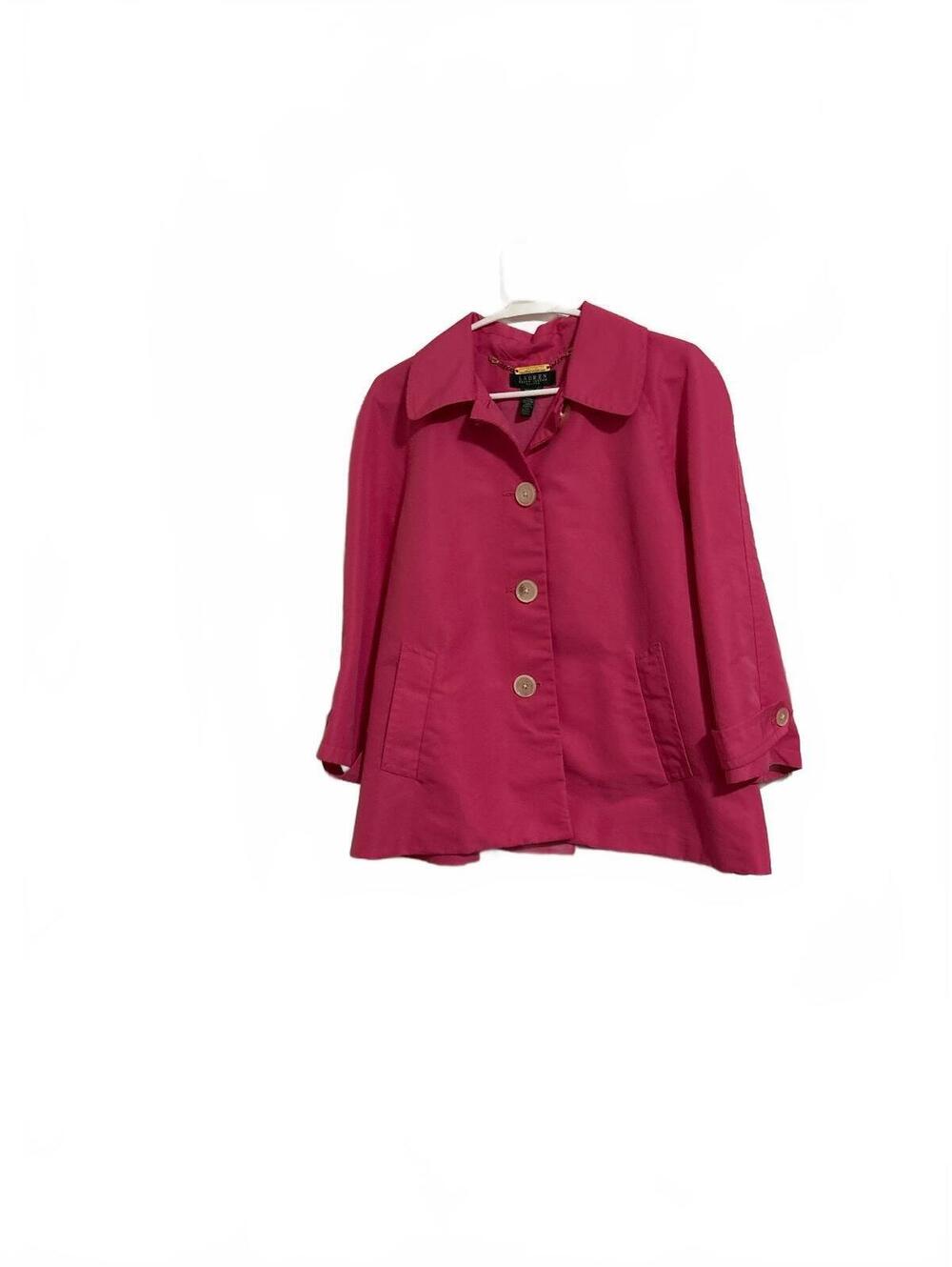 Lauren Ralph Lauren Pink Swing Trench Coat Jacket Women Petite Large PL Pleated